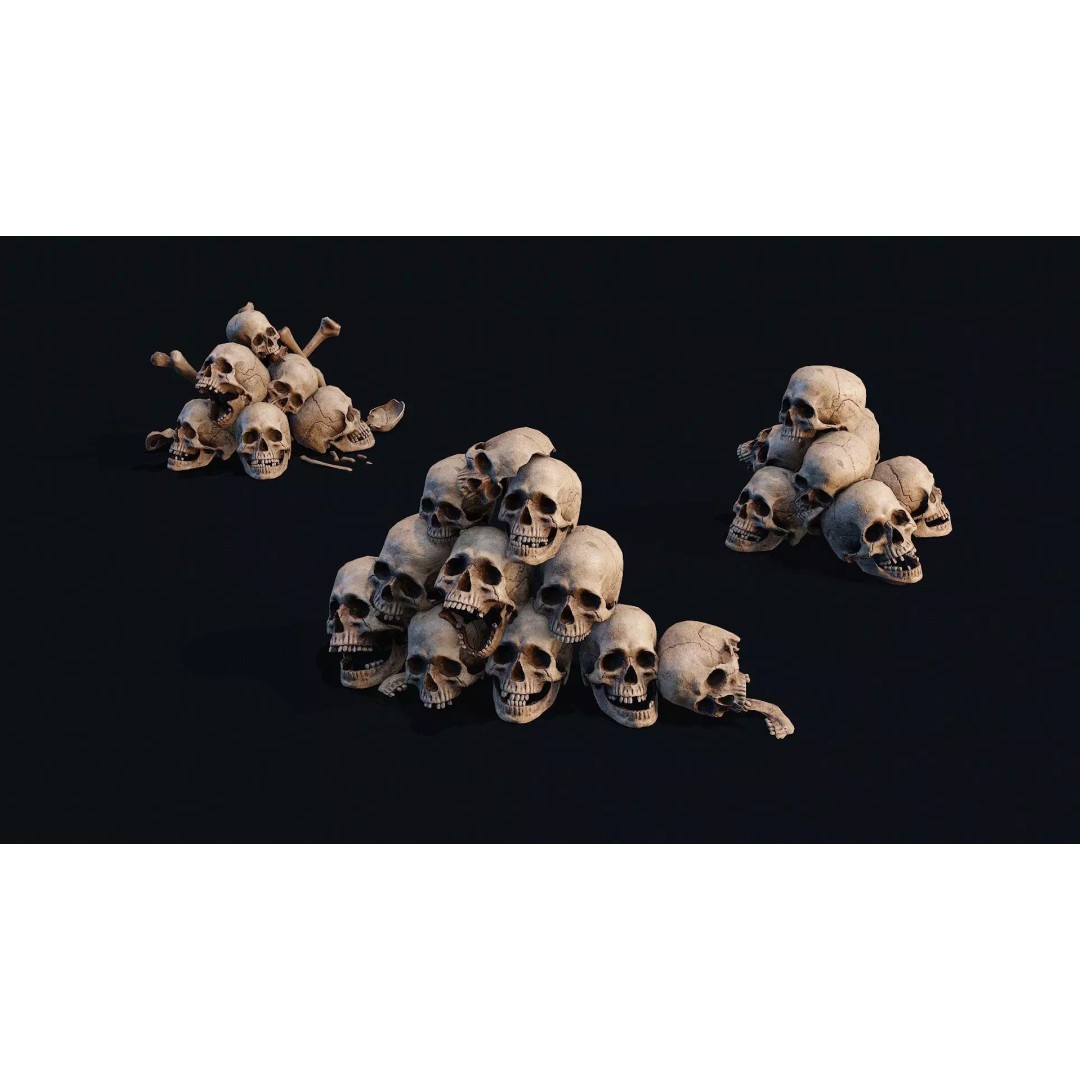 Skulls Pile 3D Model – Low Poly PBR Asset for Digital Art - View 2