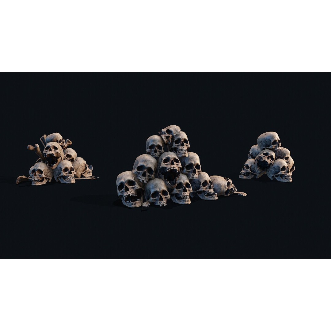 Skulls Pile 3D Model – Low Poly PBR Asset for Digital Art - View 3