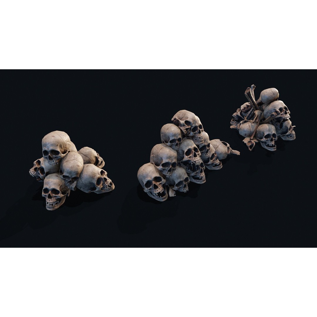 Skulls Pile 3D Model – Low Poly PBR Asset for Digital Art - View 4