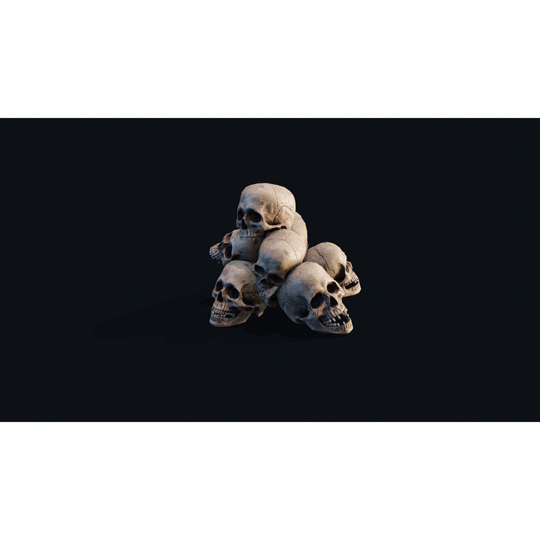 Skulls Pile 3D Model – Low Poly PBR Asset for Digital Art - View 5