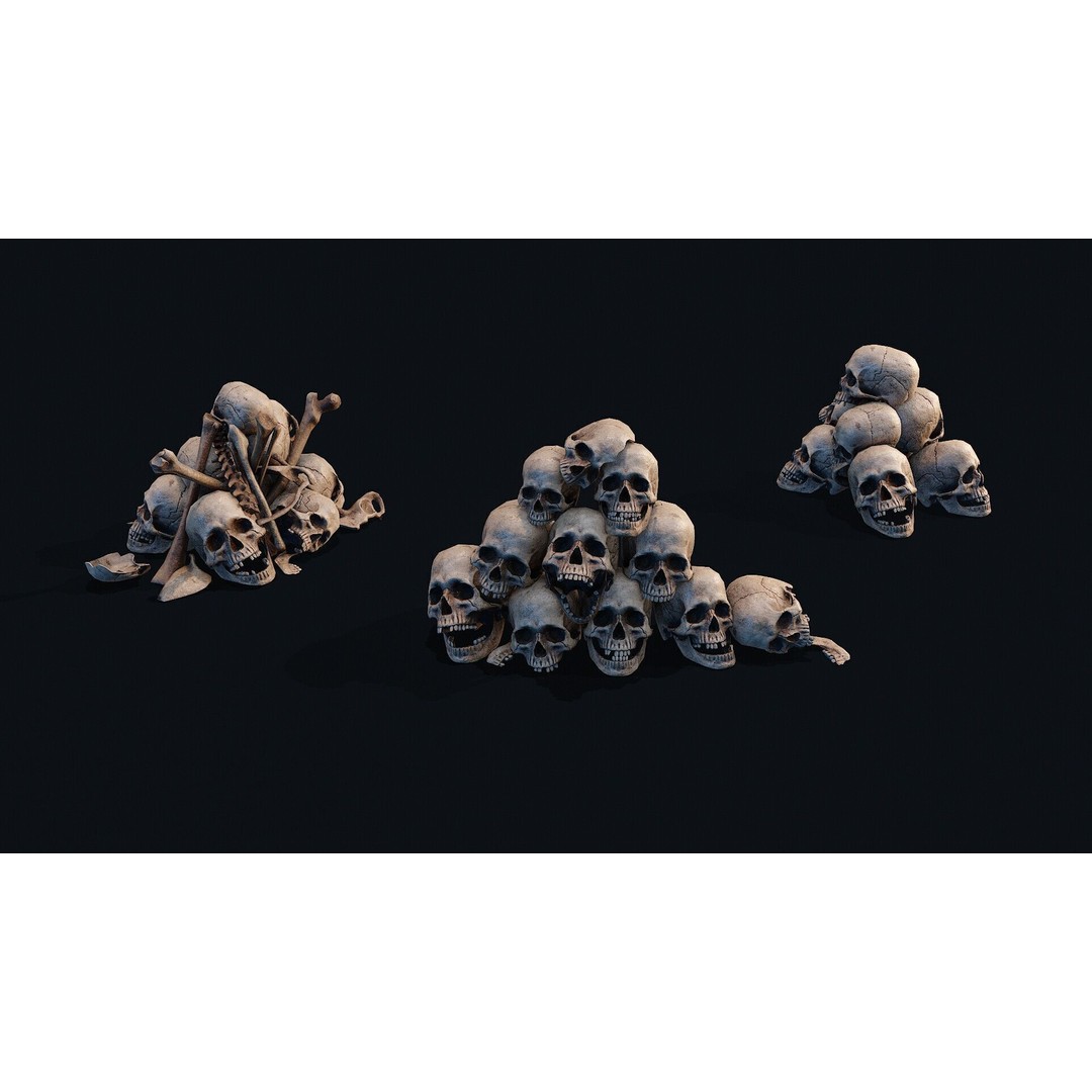 Skulls Pile 3D Model – Low Poly PBR Asset for Digital Art - View 6
