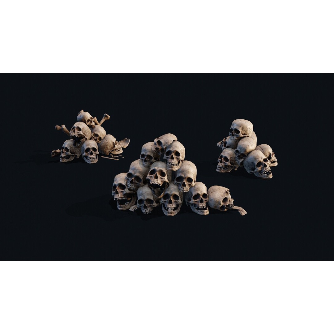 Skulls Pile 3D Model – Low Poly PBR Asset for Digital Art - View 7