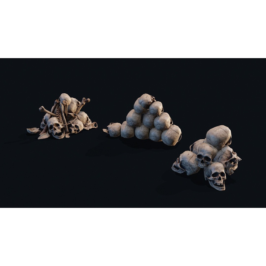 Skulls Pile 3D Model – Low Poly PBR Asset for Digital Art - View 8
