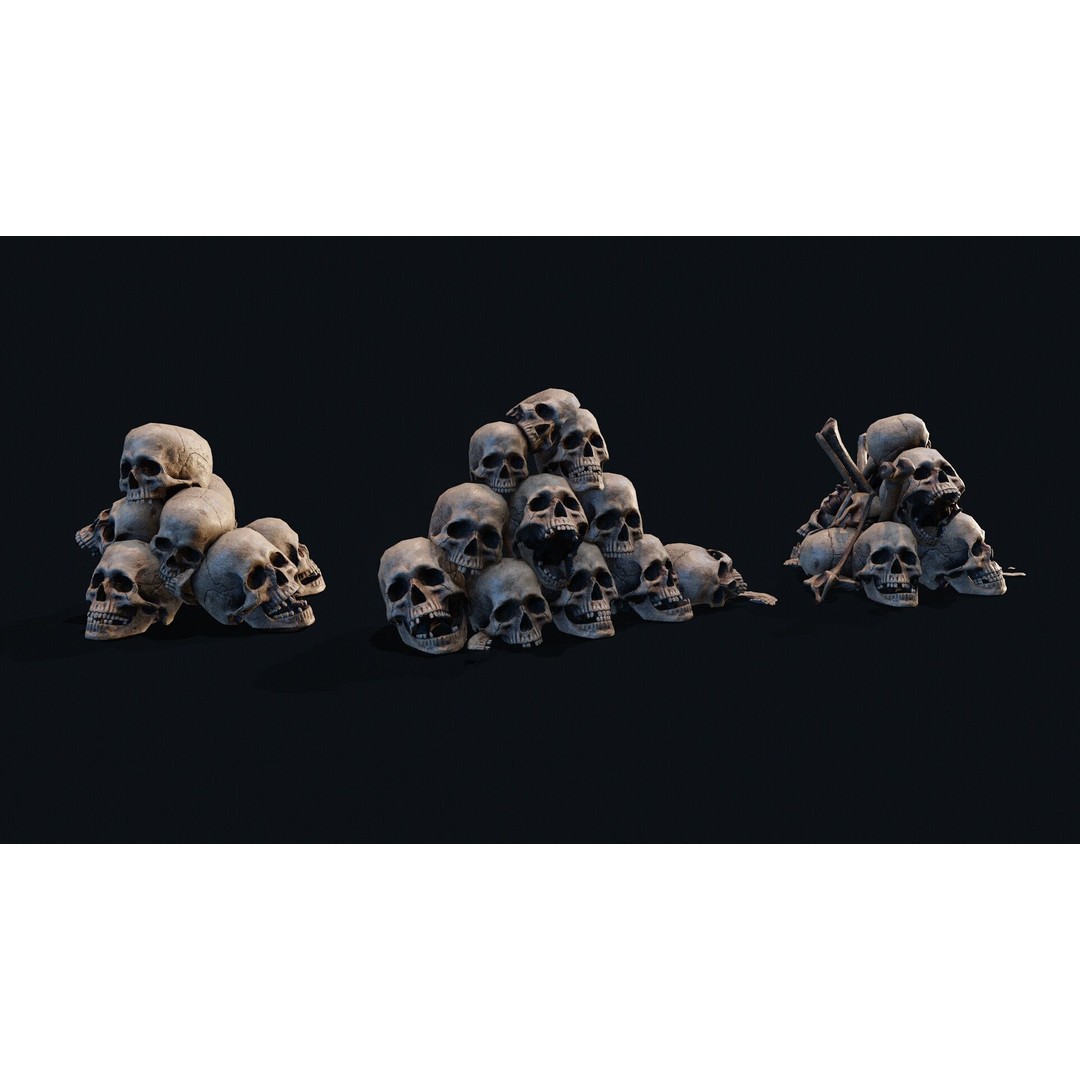 Skulls Pile 3D Model – Low Poly PBR Asset for Digital Art - View 9