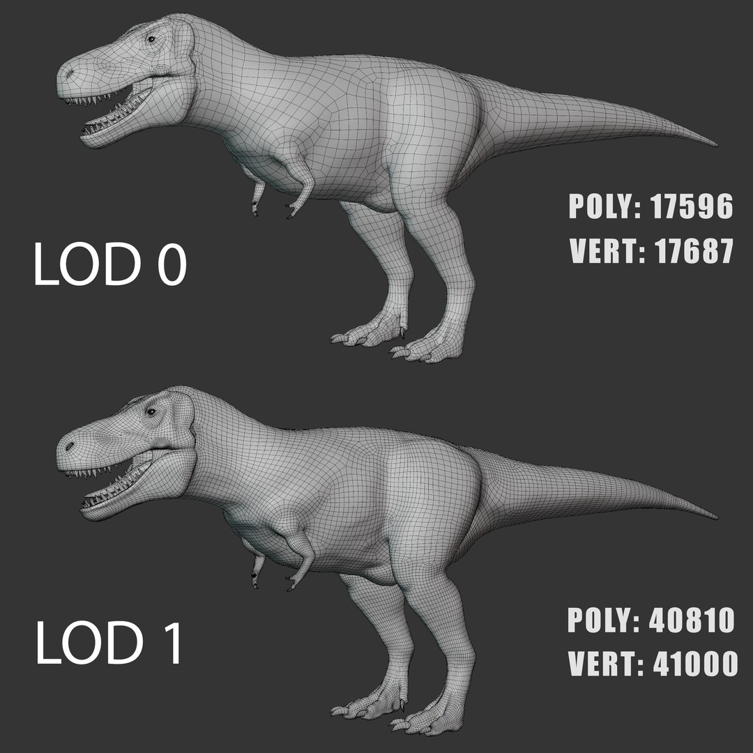 Tyrannosaurus Rex 3D Model – Low Poly Rigged Dinosaur Asset, FBX, OBJ - View 19