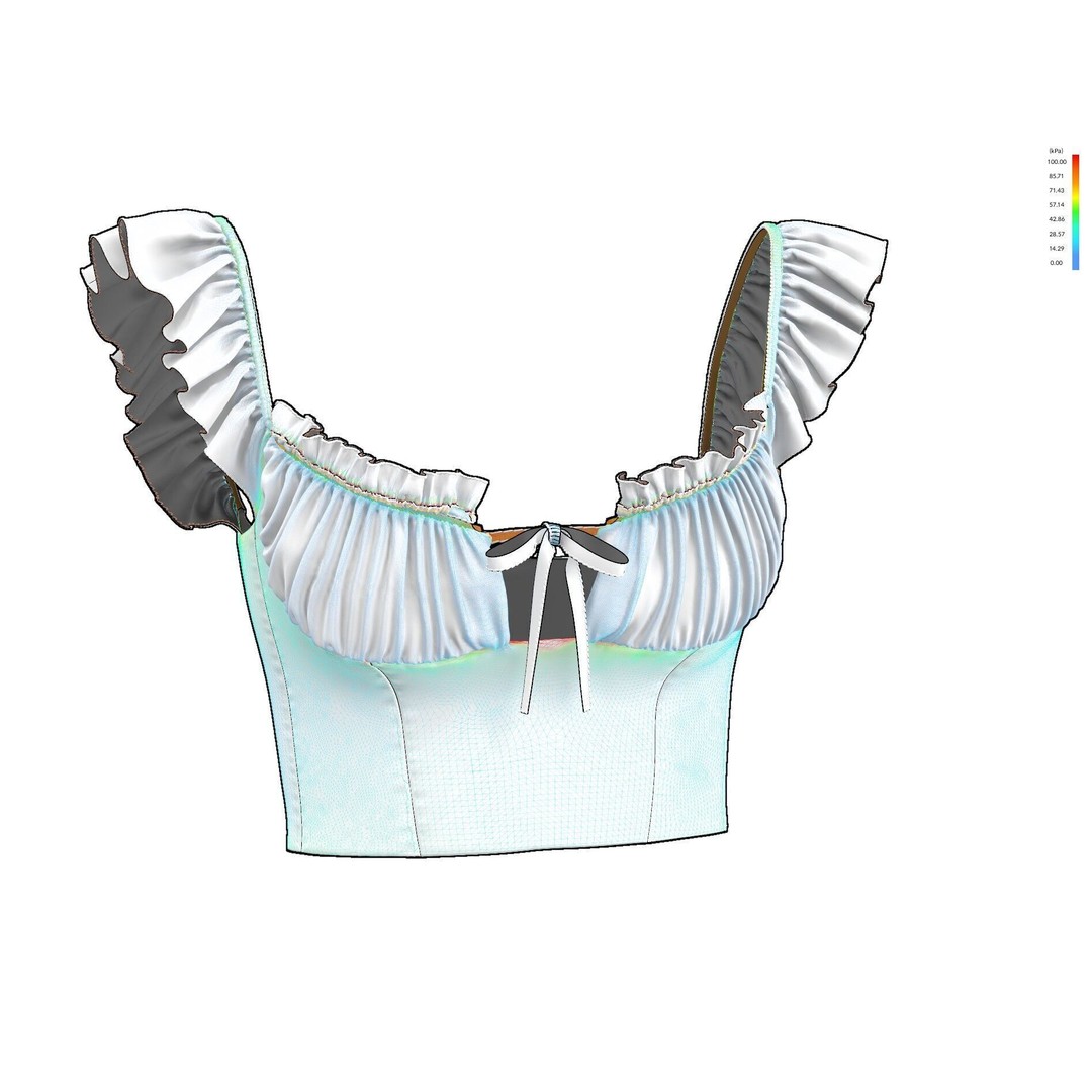 Ruffle Short Sleeve Shirring Summer Crop Top 3D Model – PBR Textured for MD CLO