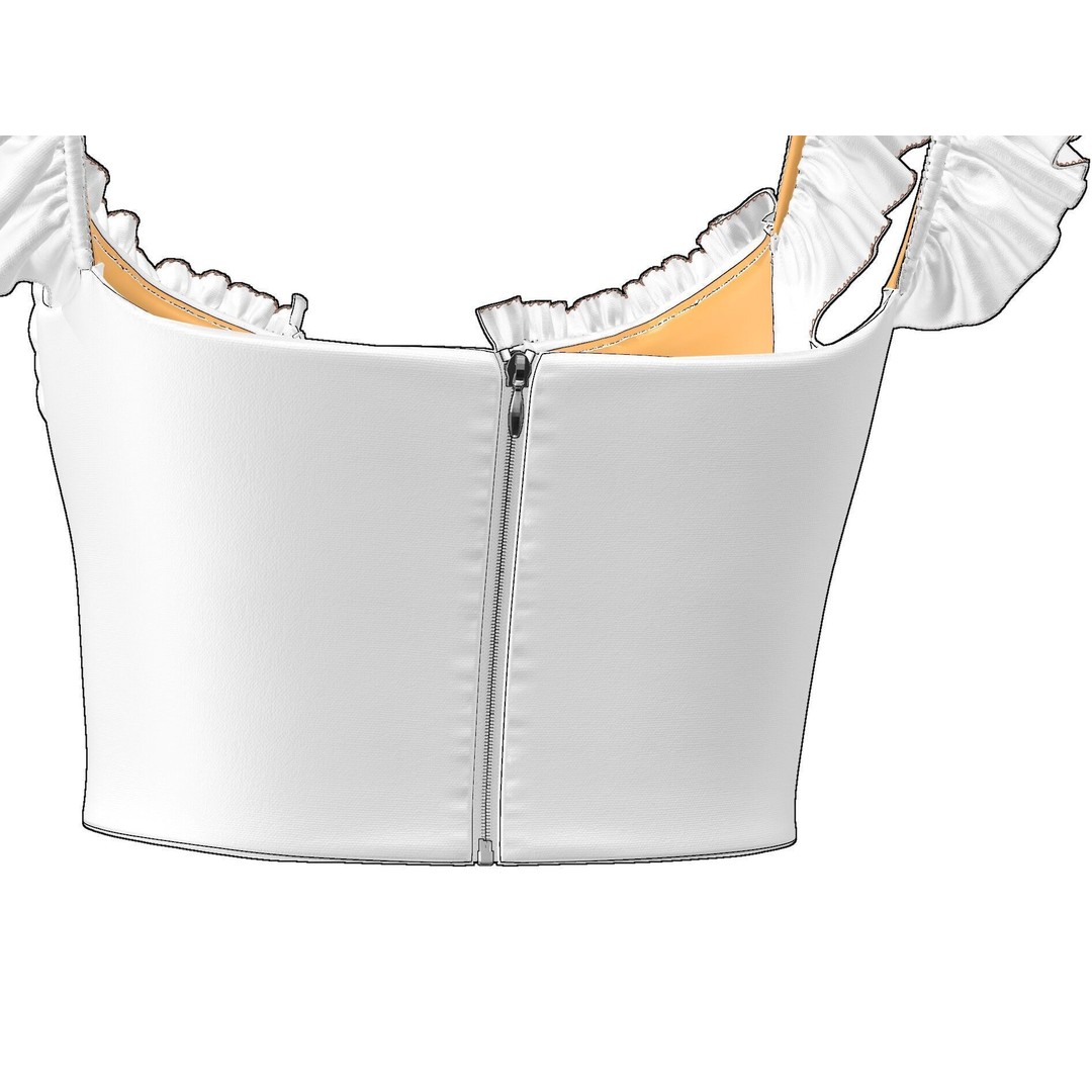 Ruffle Short Sleeve Shirring Summer Crop Top 3D Model – PBR Textured for MD CLO - View 10