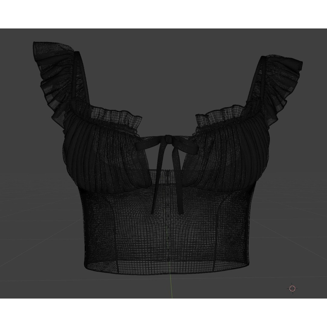 Ruffle Short Sleeve Shirring Summer Crop Top 3D Model – PBR Textured for MD CLO - View 11