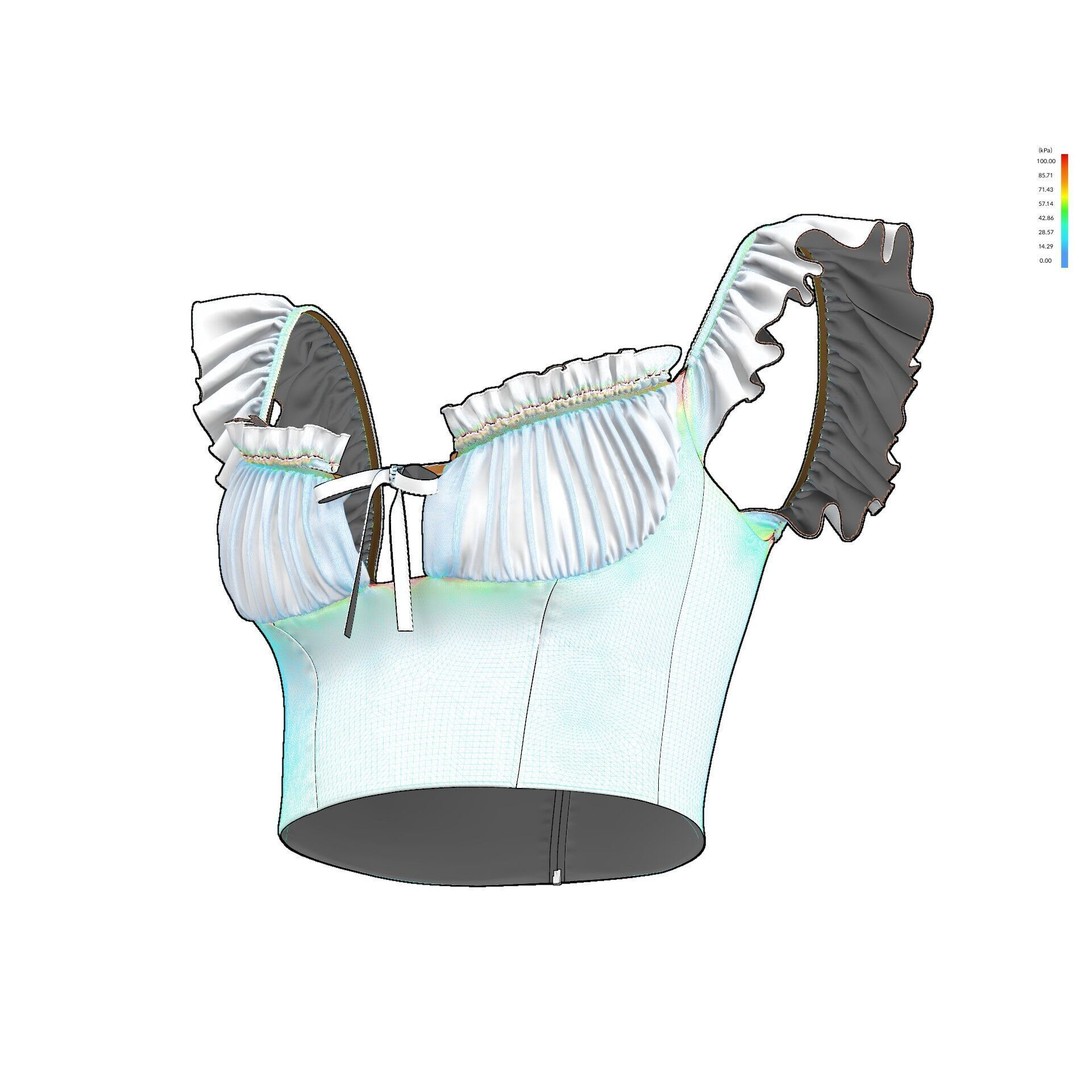 Ruffle Short Sleeve Shirring Summer Crop Top 3D Model – PBR Textured for MD CLO - View 12