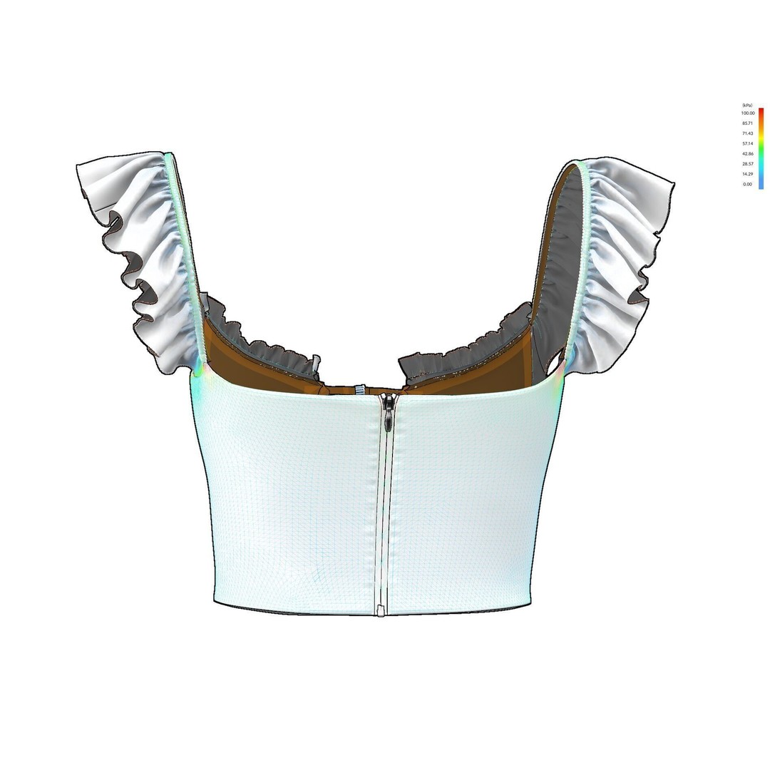 Ruffle Short Sleeve Shirring Summer Crop Top 3D Model – PBR Textured for MD CLO - View 13