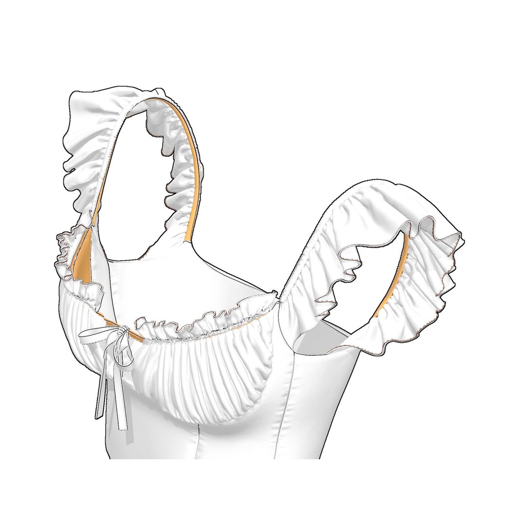 Ruffle Short Sleeve Shirring Summer Crop Top 3D Model – PBR Textured for MD CLO - View 14