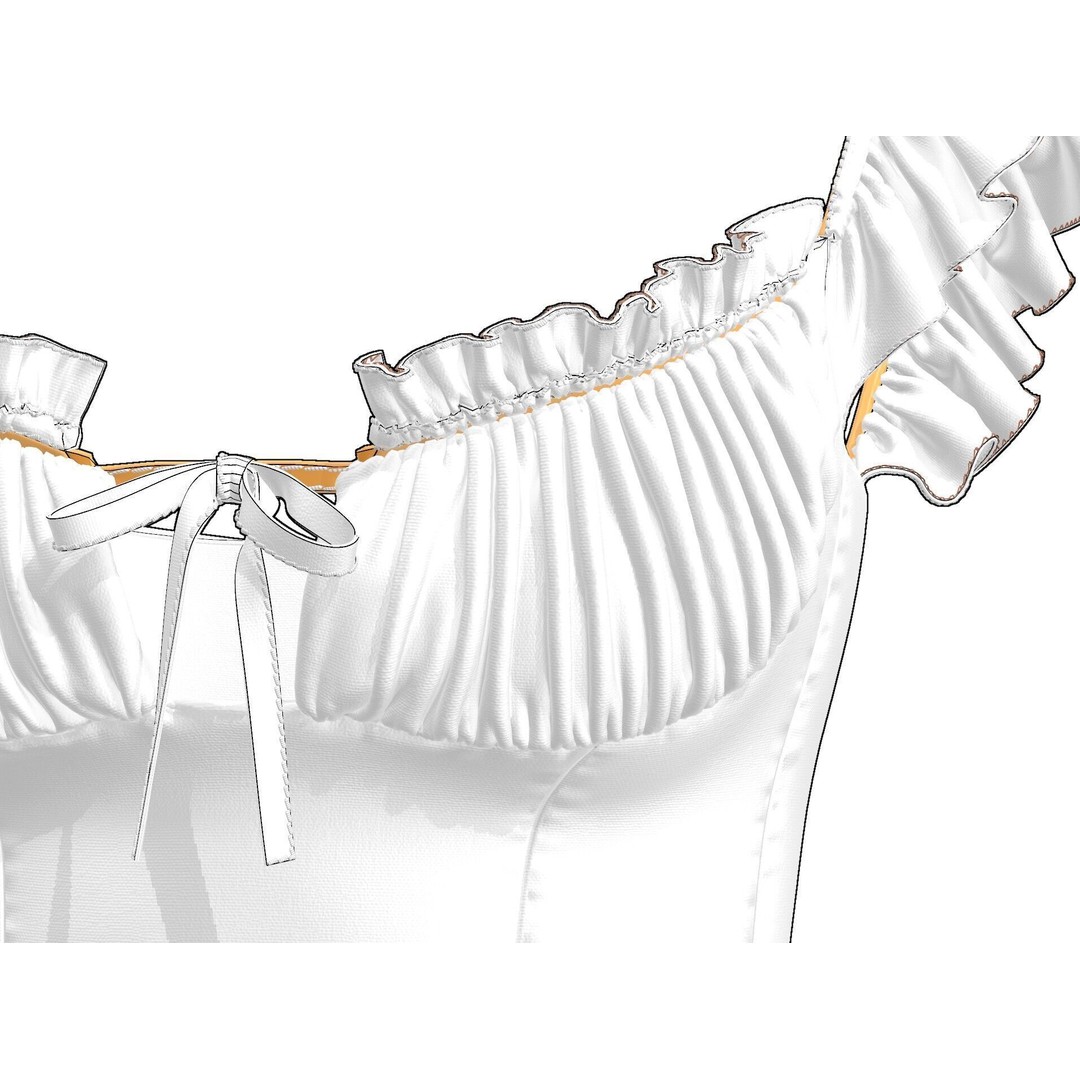 Ruffle Short Sleeve Shirring Summer Crop Top 3D Model – PBR Textured for MD CLO - View 15