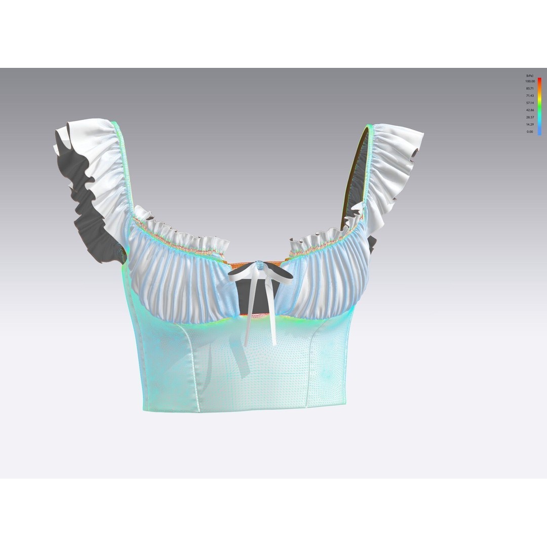 Ruffle Short Sleeve Shirring Summer Crop Top 3D Model – PBR Textured for MD CLO - View 16