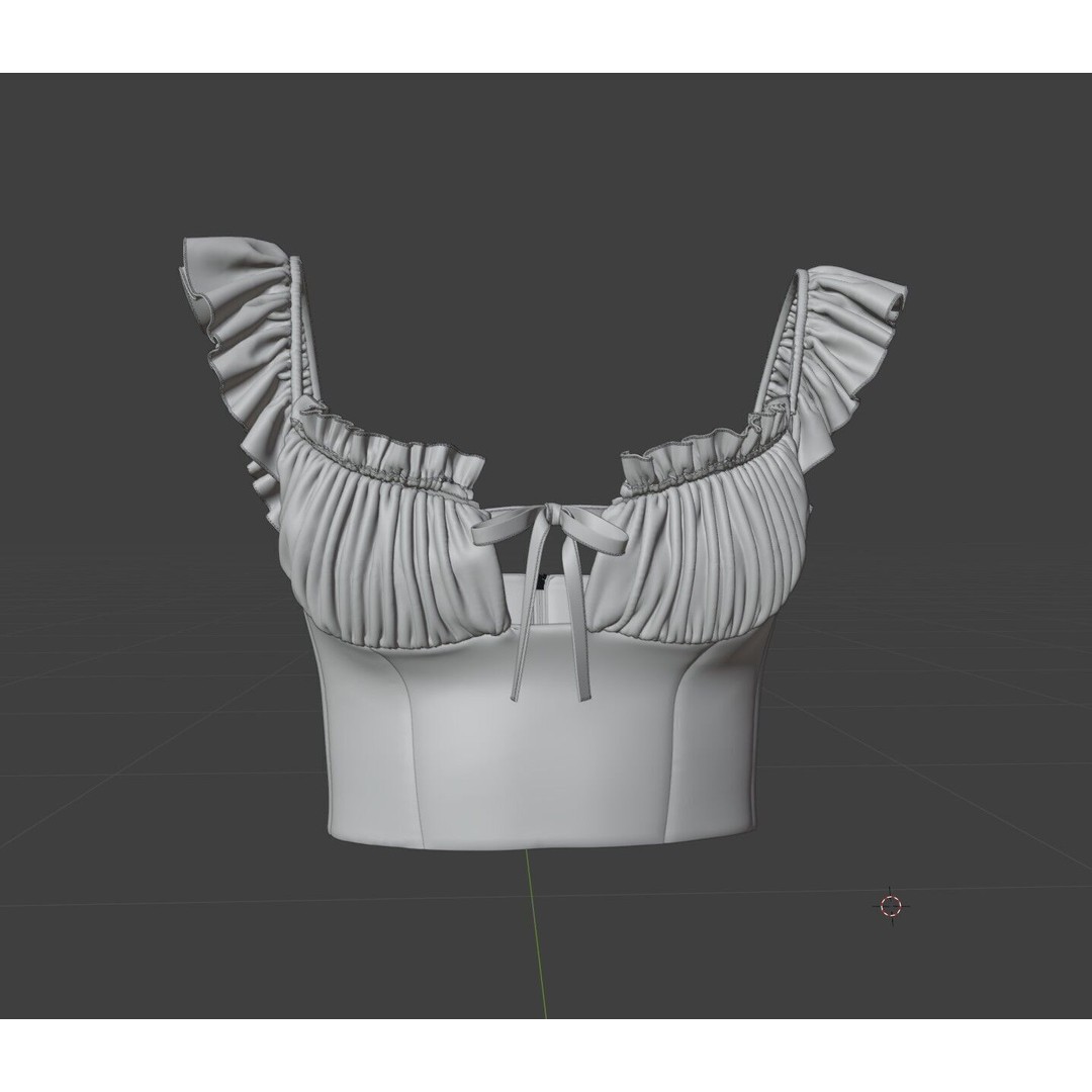 Ruffle Short Sleeve Shirring Summer Crop Top 3D Model – PBR Textured for MD CLO - View 17