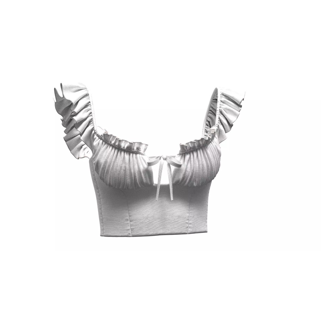 Ruffle Short Sleeve Shirring Summer Crop Top 3D Model – PBR Textured for MD CLO - View 2