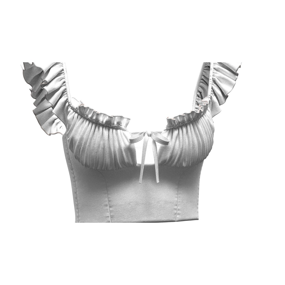 Ruffle Short Sleeve Shirring Summer Crop Top 3D Model – PBR Textured for MD CLO - View 3