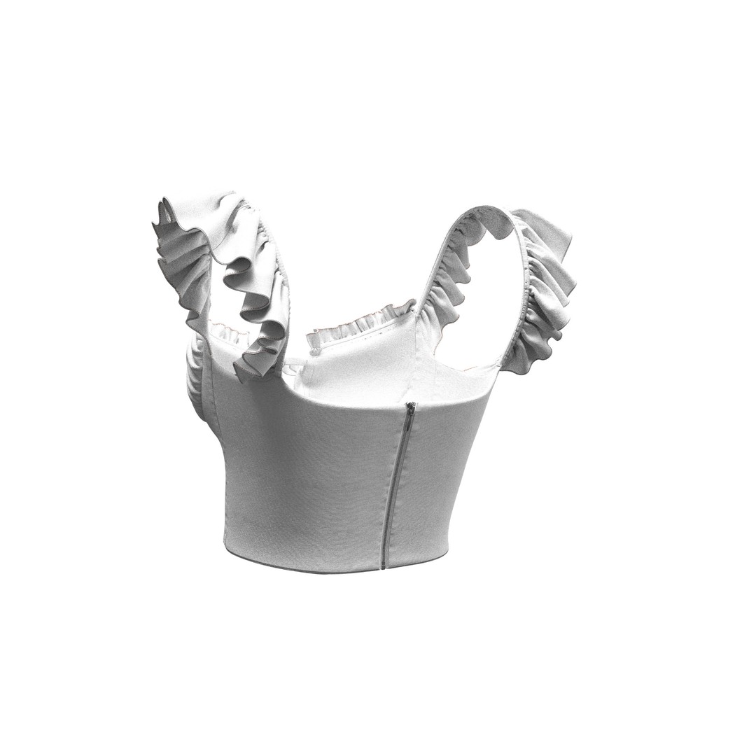 Ruffle Short Sleeve Shirring Summer Crop Top 3D Model – PBR Textured for MD CLO - View 4