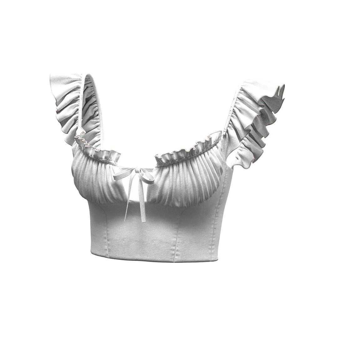 Ruffle Short Sleeve Shirring Summer Crop Top 3D Model – PBR Textured for MD CLO - View 5