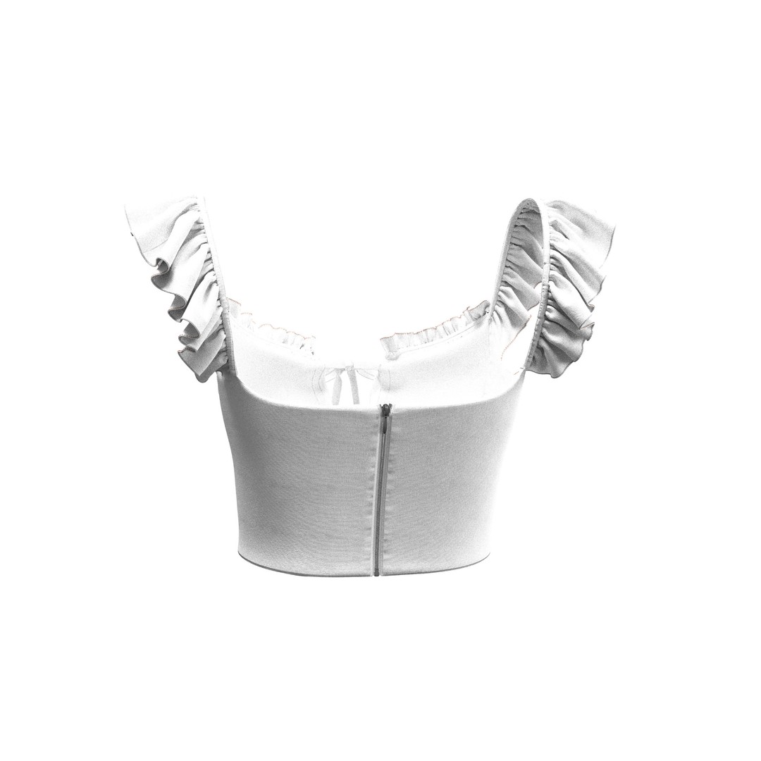 Ruffle Short Sleeve Shirring Summer Crop Top 3D Model – PBR Textured for MD CLO - View 6