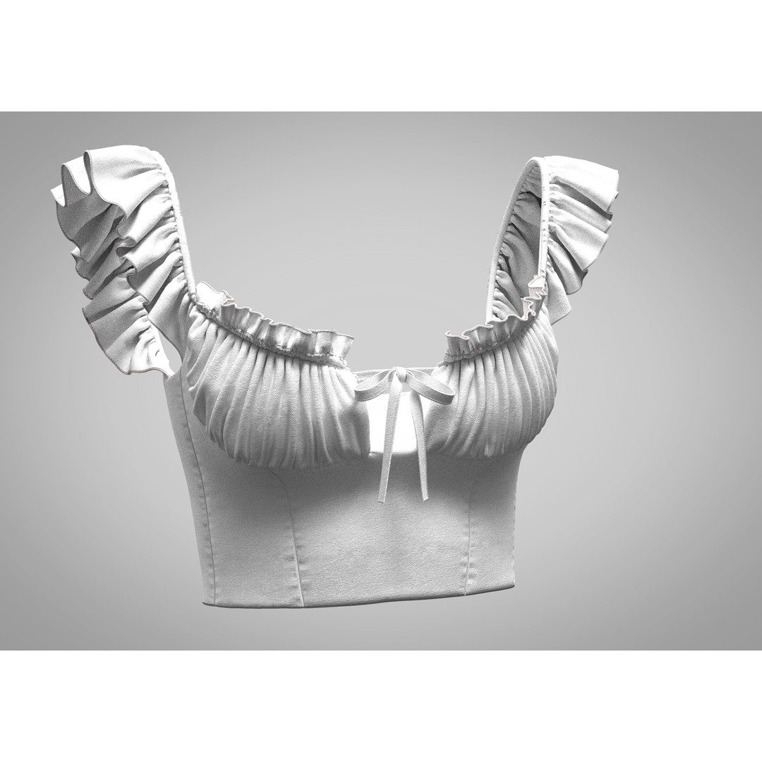 Ruffle Short Sleeve Shirring Summer Crop Top 3D Model – PBR Textured for MD CLO - View 7