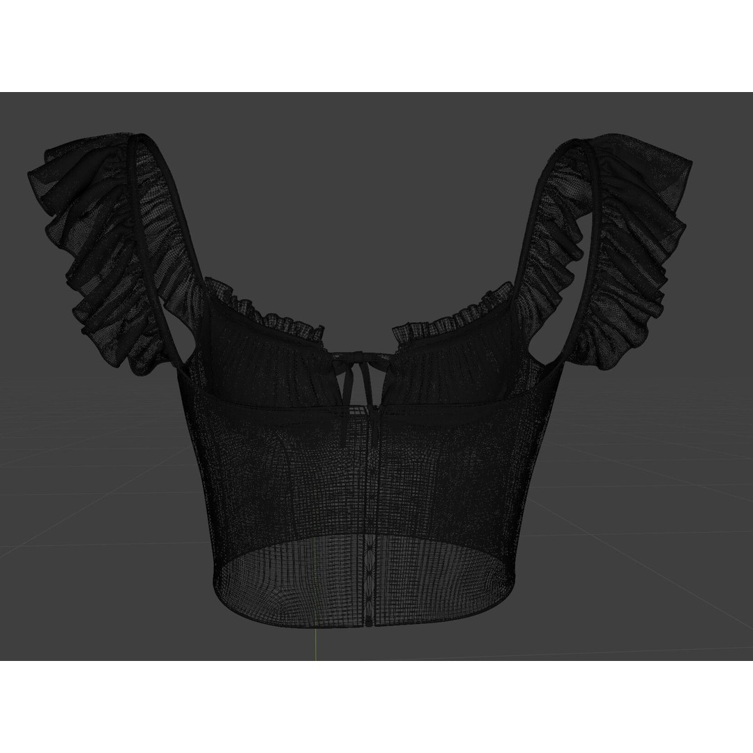 Ruffle Short Sleeve Shirring Summer Crop Top 3D Model – PBR Textured for MD CLO - View 8