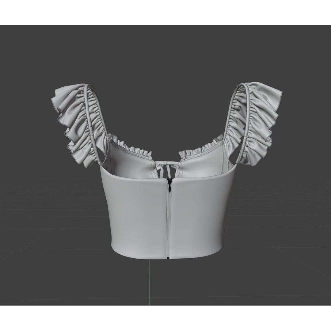 Ruffle Short Sleeve Shirring Summer Crop Top 3D Model – PBR Textured for MD CLO - View 9