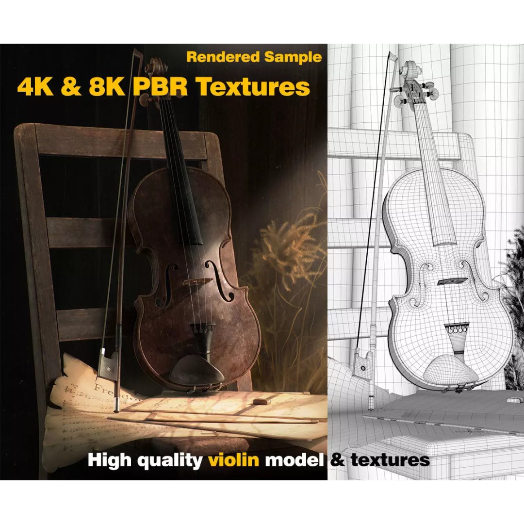Violin 3D Model – High Quality PBR Textures, FBX & OBJ Formats - View 2