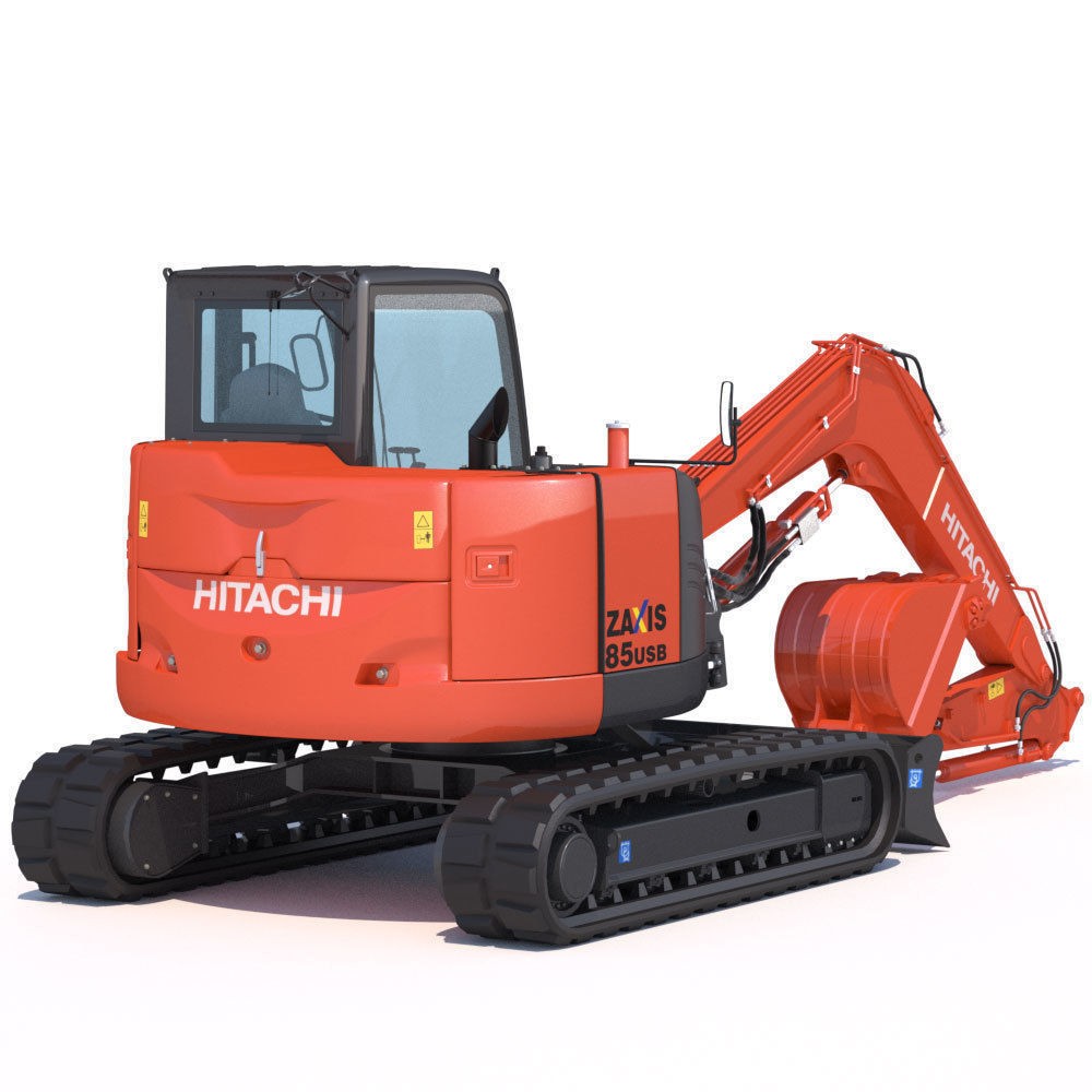 Hitachi ZX85USB Compact Excavator 3D Model – High Poly PBR Asset, FBX - View 4