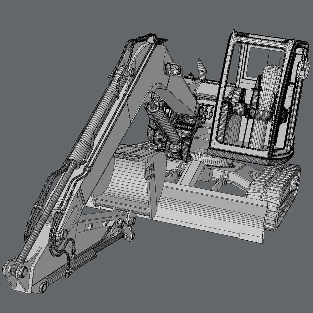 Hitachi ZX85USB Compact Excavator 3D Model – High Poly PBR Asset, FBX - View 6