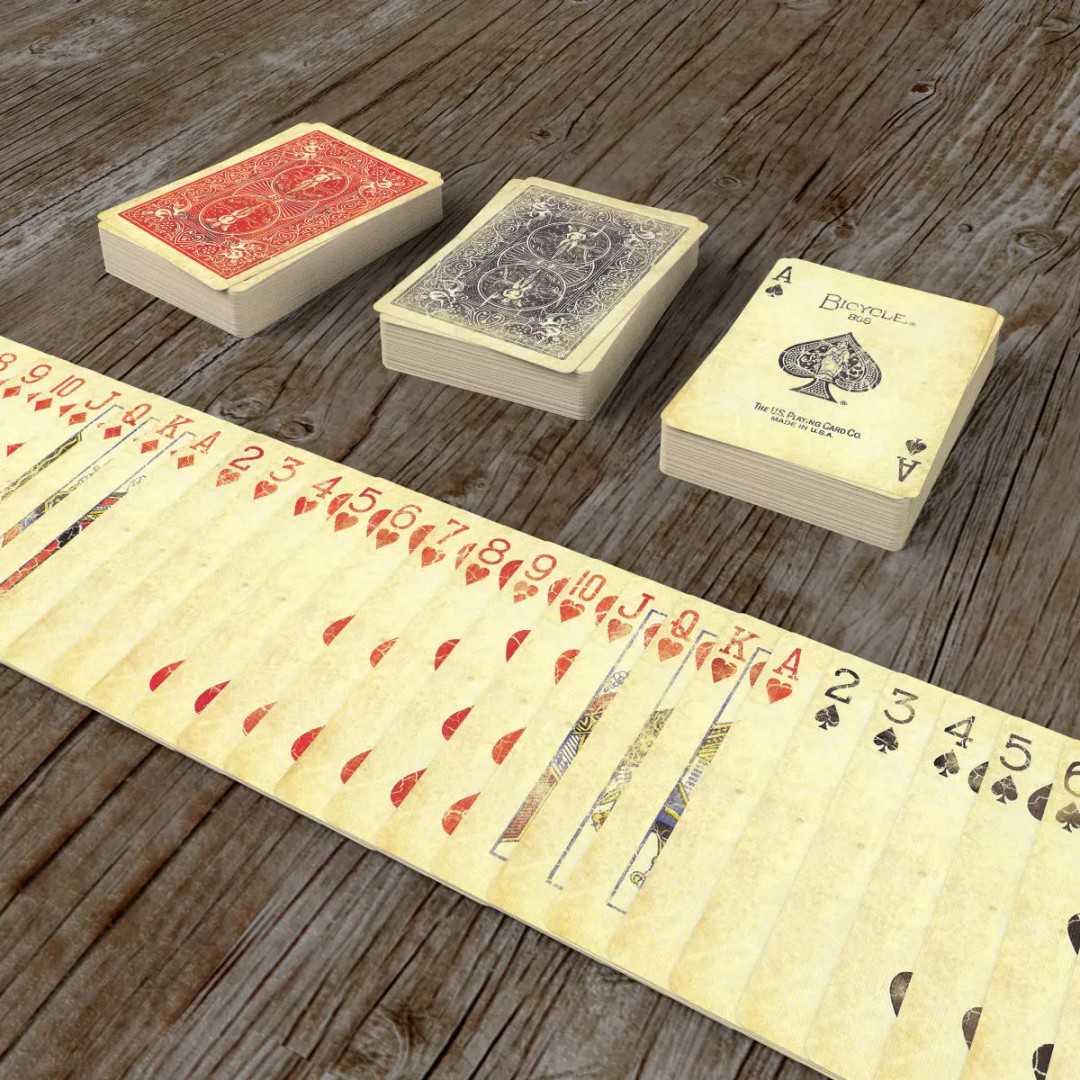 Old Faded Poker Card Deck 3D Model – Low Poly Game Asset, FBX - View 2