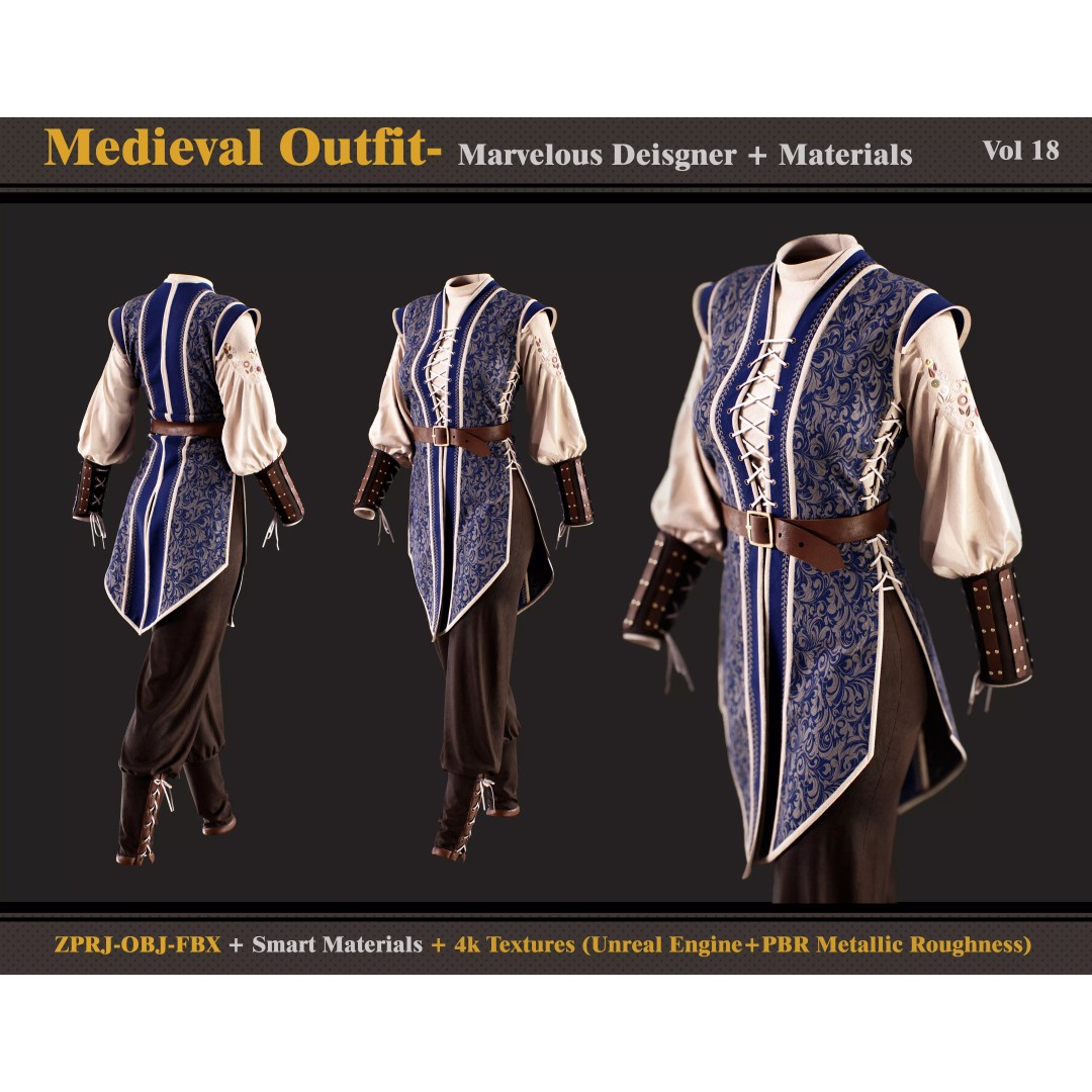 Medieval Outfit 3D Model – Character Costume with Textures, FBX, OBJ - View 2