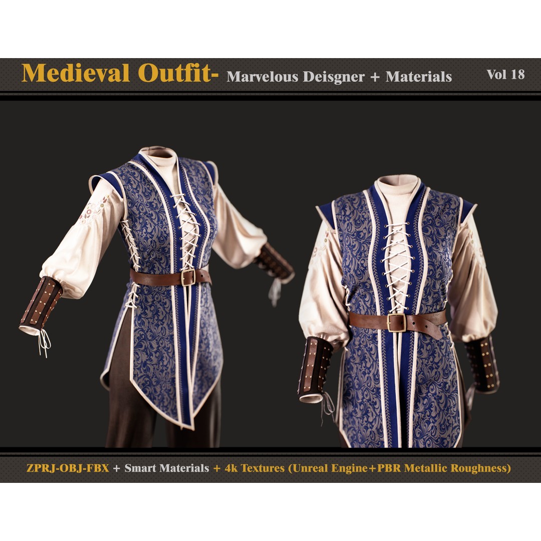 Medieval Outfit 3D Model – Character Costume with Textures, FBX, OBJ - View 4