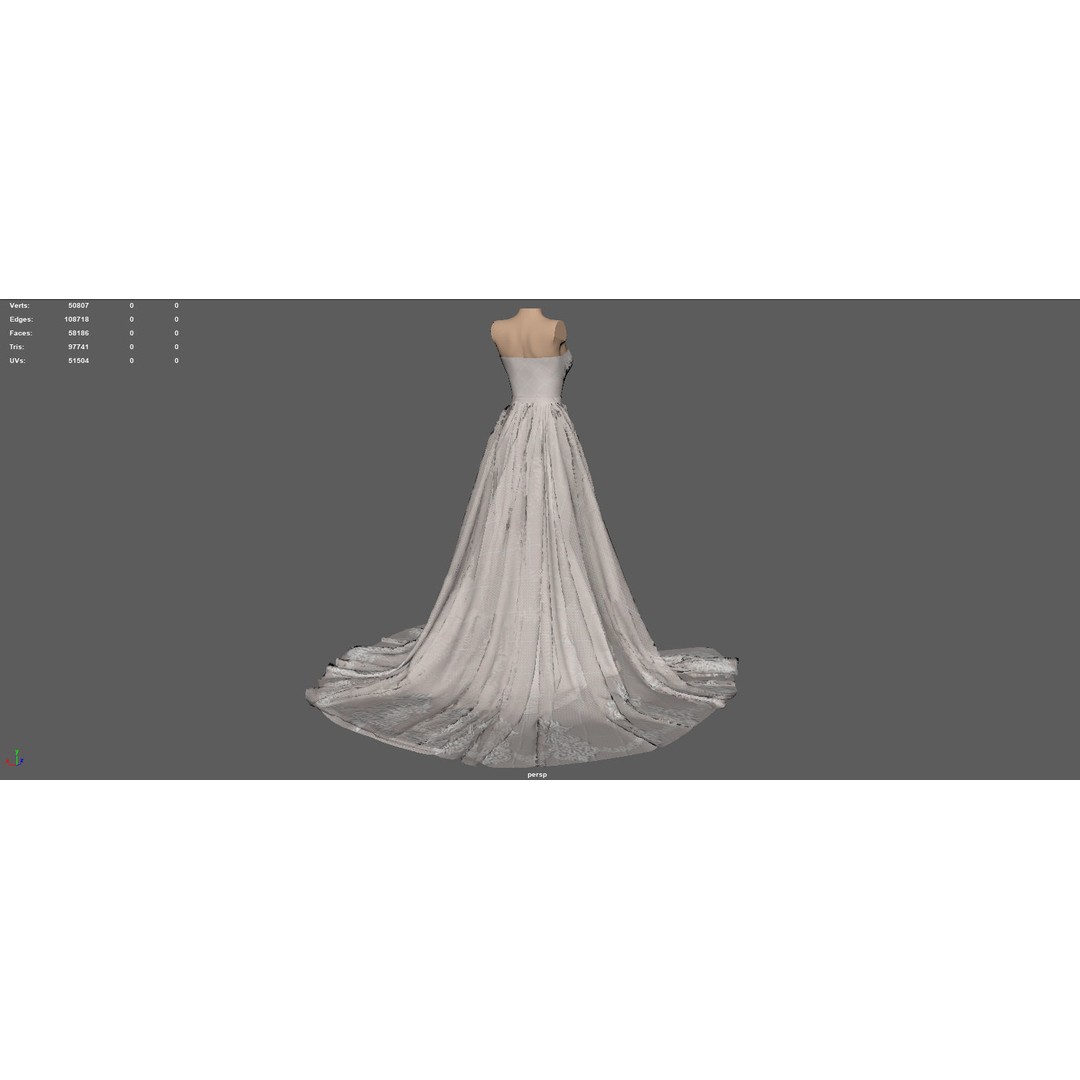 Wedding Dress 3D Model – Elegant Female Garment, PBR Textures, FBX - View 11
