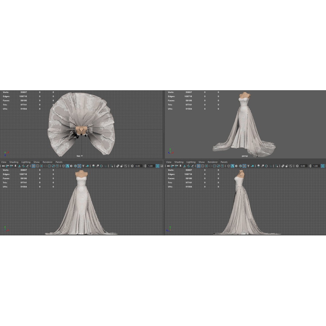 Wedding Dress 3D Model – Elegant Female Garment, PBR Textures, FBX - View 15