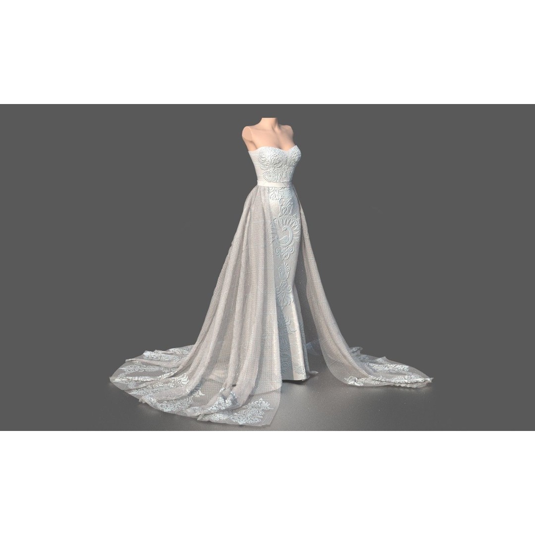 Wedding Dress 3D Model – Elegant Female Garment, PBR Textures, FBX - View 6