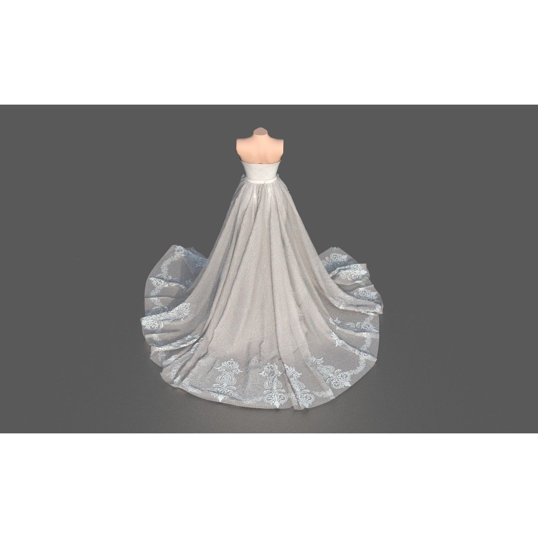 Wedding Dress 3D Model – Elegant Female Garment, PBR Textures, FBX - View 7