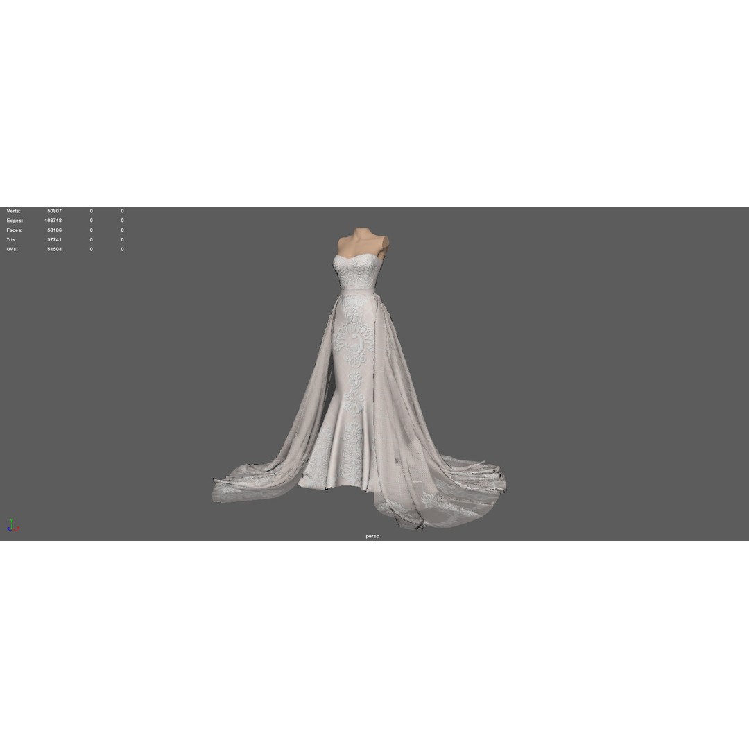 Wedding Dress 3D Model – Elegant Female Garment, PBR Textures, FBX - View 8