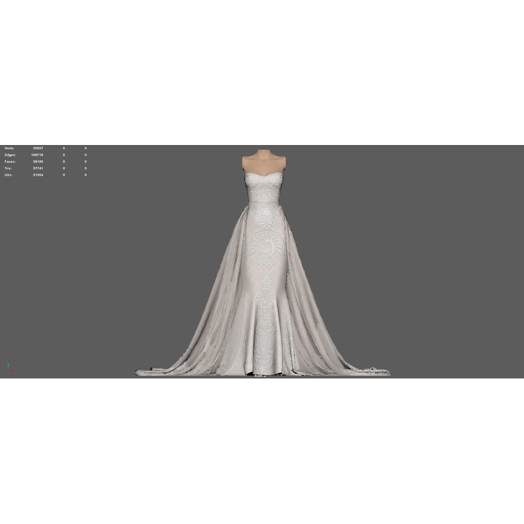 Wedding Dress 3D Model – Elegant Female Garment, PBR Textures, FBX - View 9
