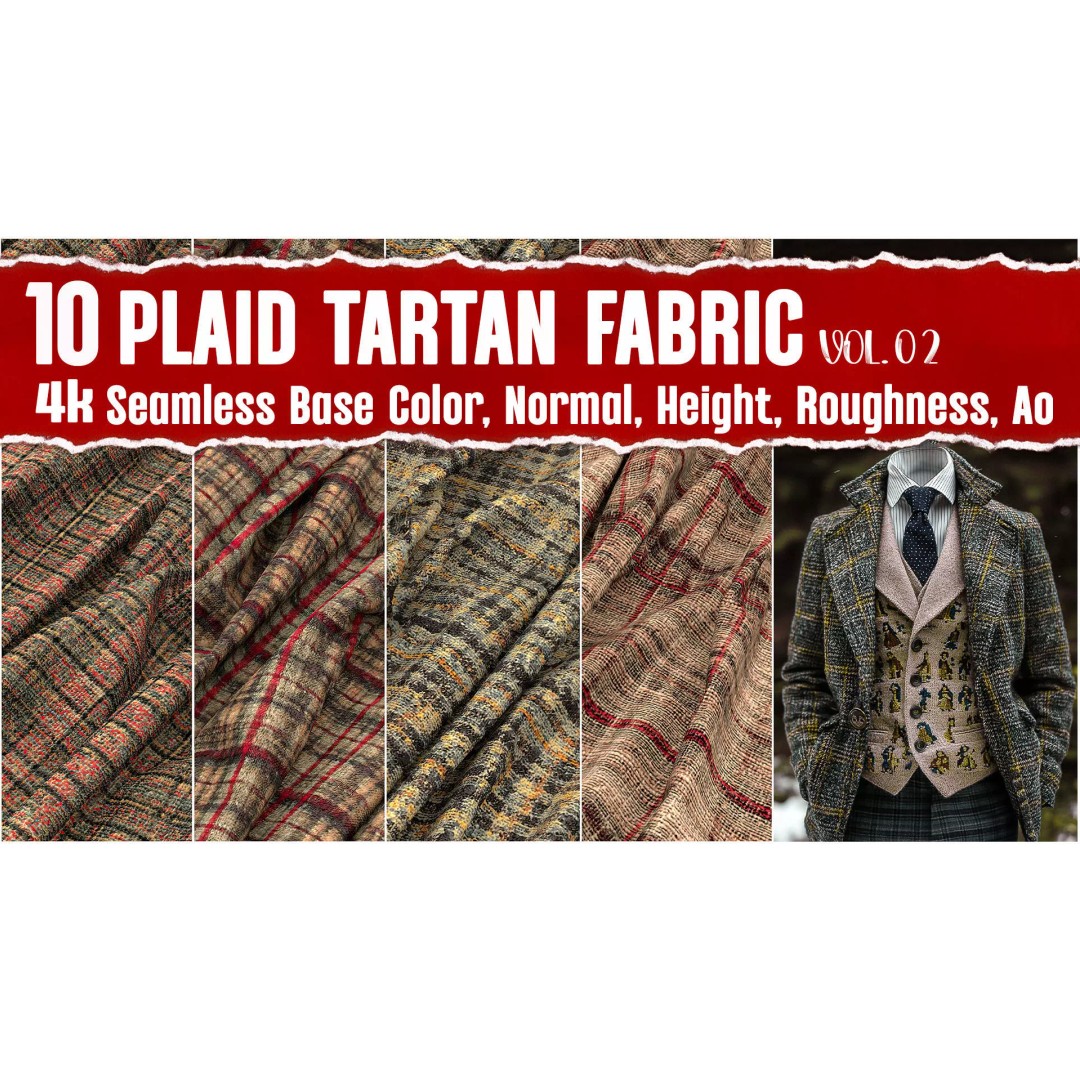 Plaid Fabric 3D Model – 4K Seamless PBR Textures for Design - View 2