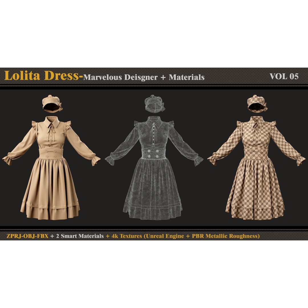 Lolita Dress 3D Model – Fashion Outfit with Textures, FBX & OBJ
