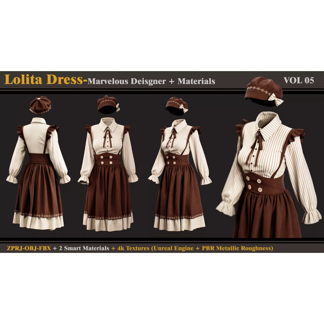 Lolita Dress 3D Model – Fashion Outfit with Textures, FBX & OBJ - View 2