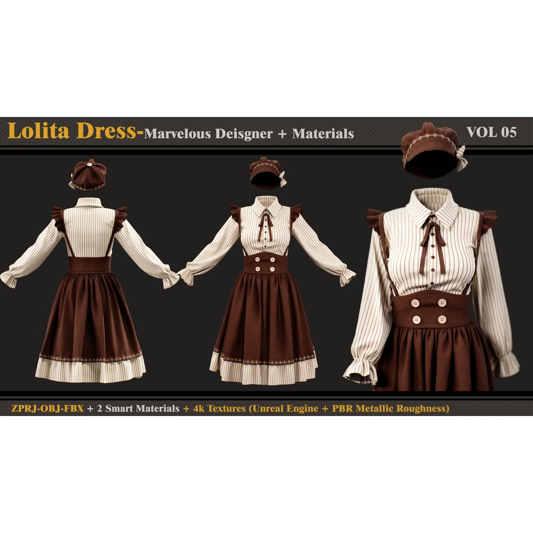Lolita Dress 3D Model – Fashion Outfit with Textures, FBX & OBJ - View 3