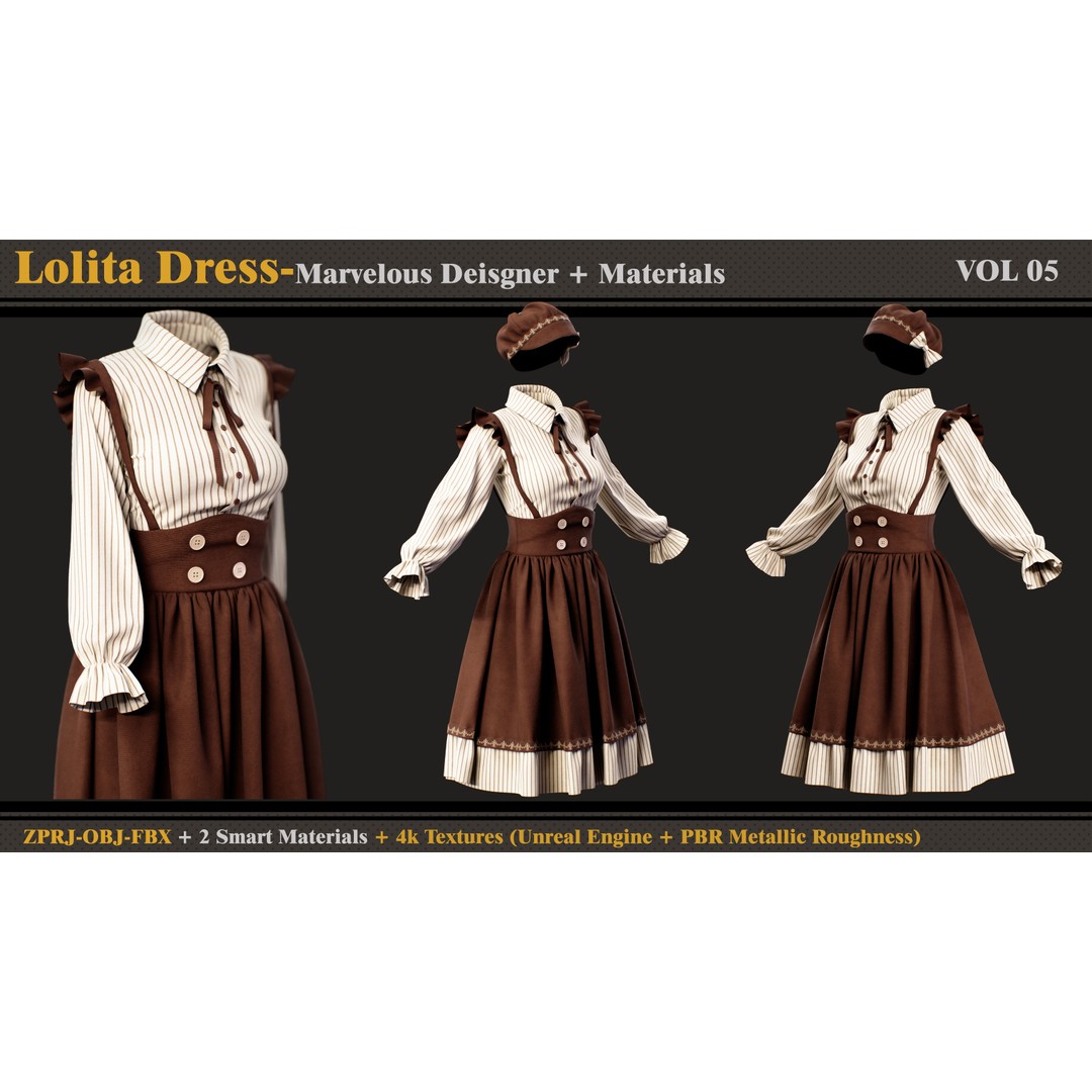 Lolita Dress 3D Model – Fashion Outfit with Textures, FBX & OBJ - View 4