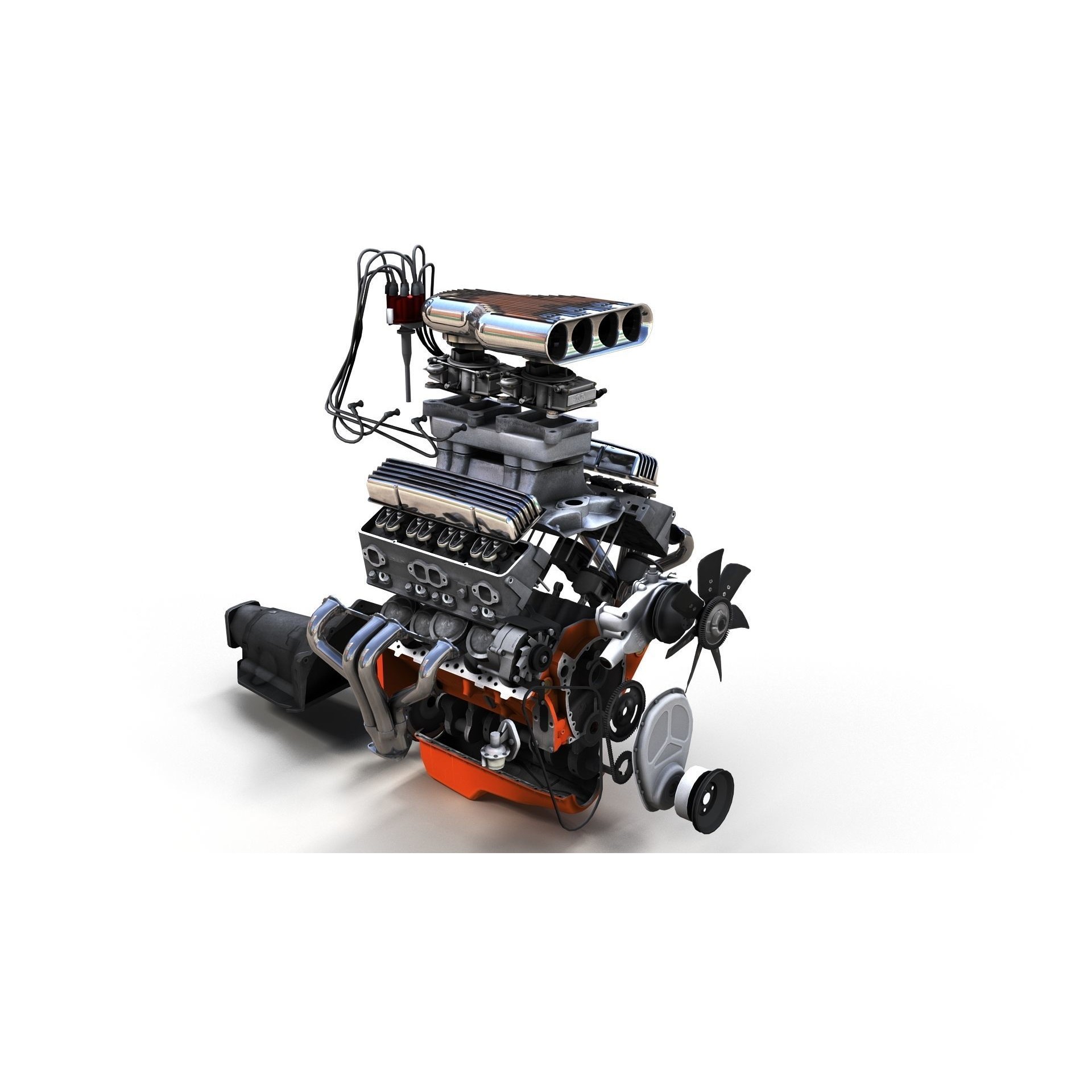 V8 HotRod Engine - Low-Poly Game-Ready 3D Model - View 4