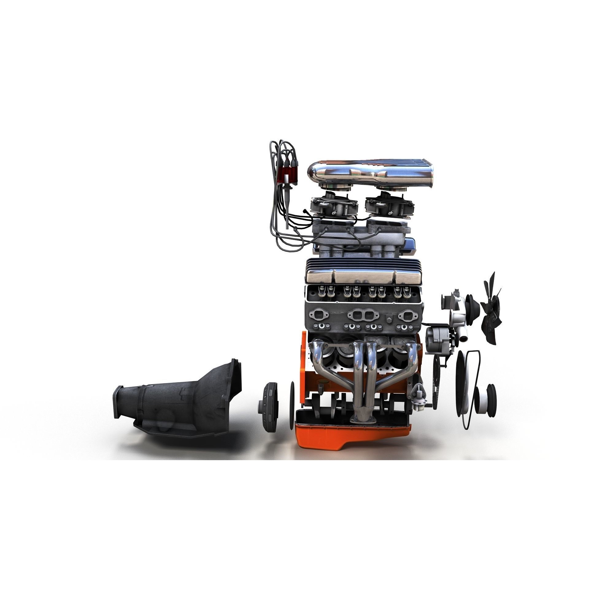 V8 HotRod Engine - Low-Poly Game-Ready 3D Model - View 6