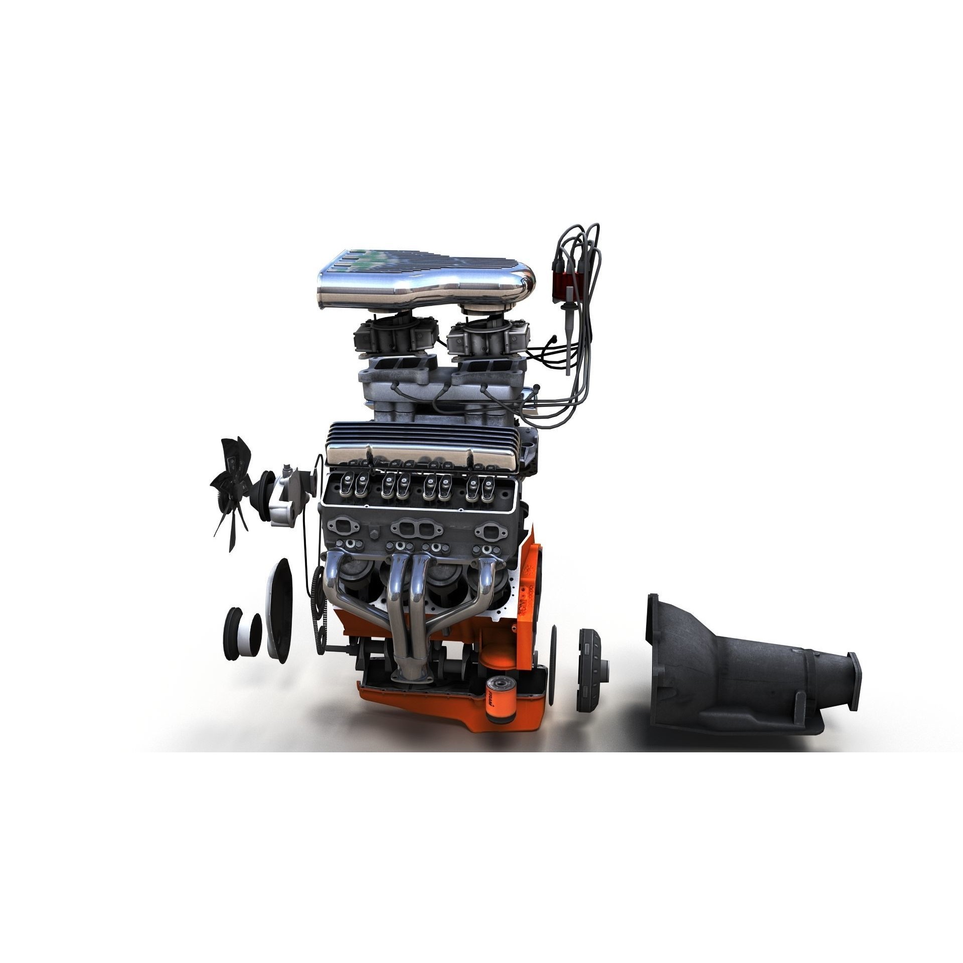 V8 HotRod Engine - Low-Poly Game-Ready 3D Model - View 8