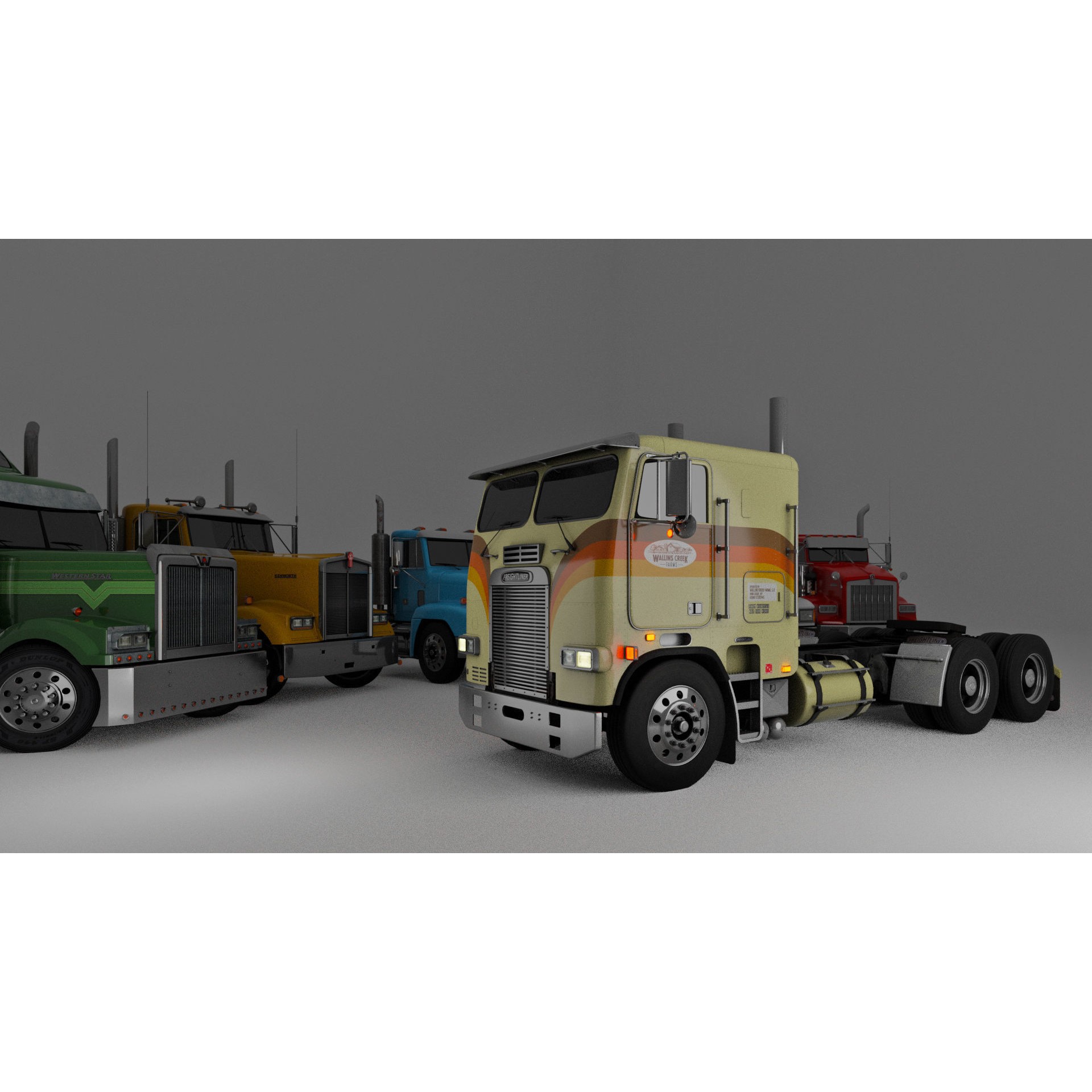 Freightliner FLT Cabover Semi Truck - Low-Poly Game-Ready 3D Model - View 10