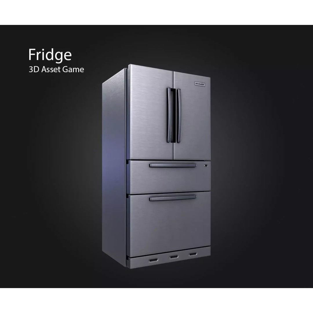 Fridge 3D Model – Low Poly Kitchen Asset, PBR, FBX, OBJ - View 2