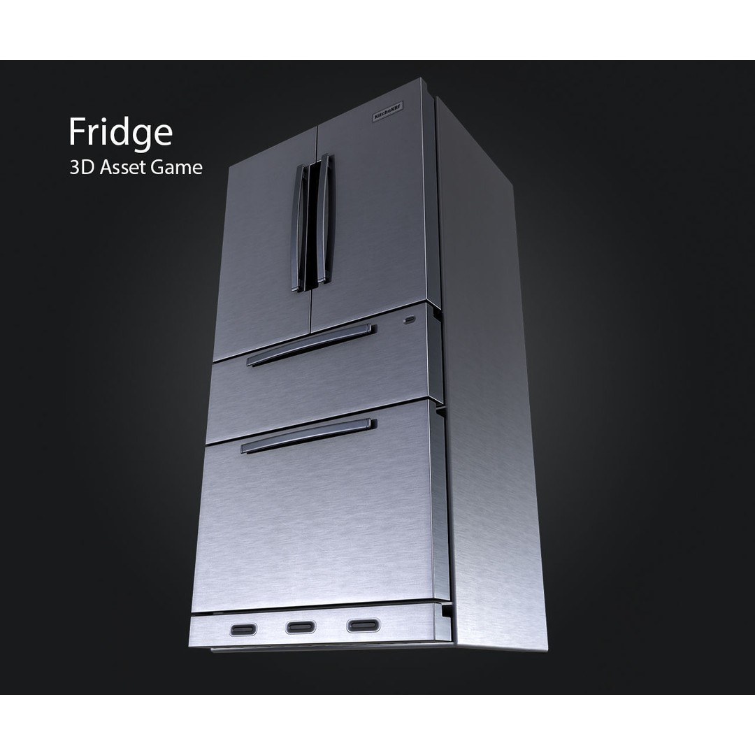 Fridge 3D Model – Low Poly Kitchen Asset, PBR, FBX, OBJ - View 3