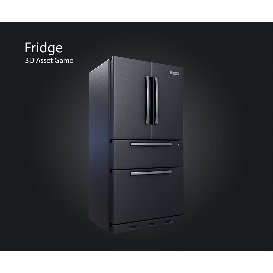 Fridge 3D Model – Low Poly Kitchen Asset, PBR, FBX, OBJ - View 4